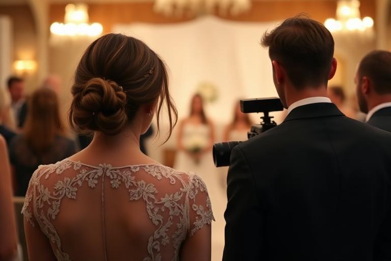 Videograf på bröllop filmar vigsel med diskret utrustning
